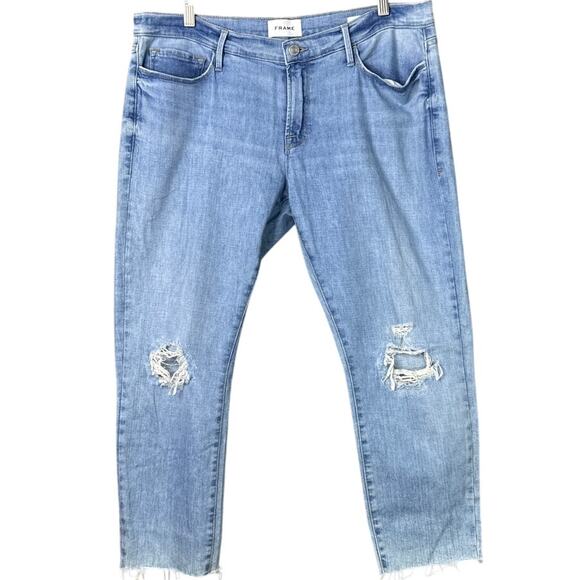 Frame Le Garcon Crop Straight Leg Jeans Cebu Rips Light Blue Size 31 - Picture 1 of 9